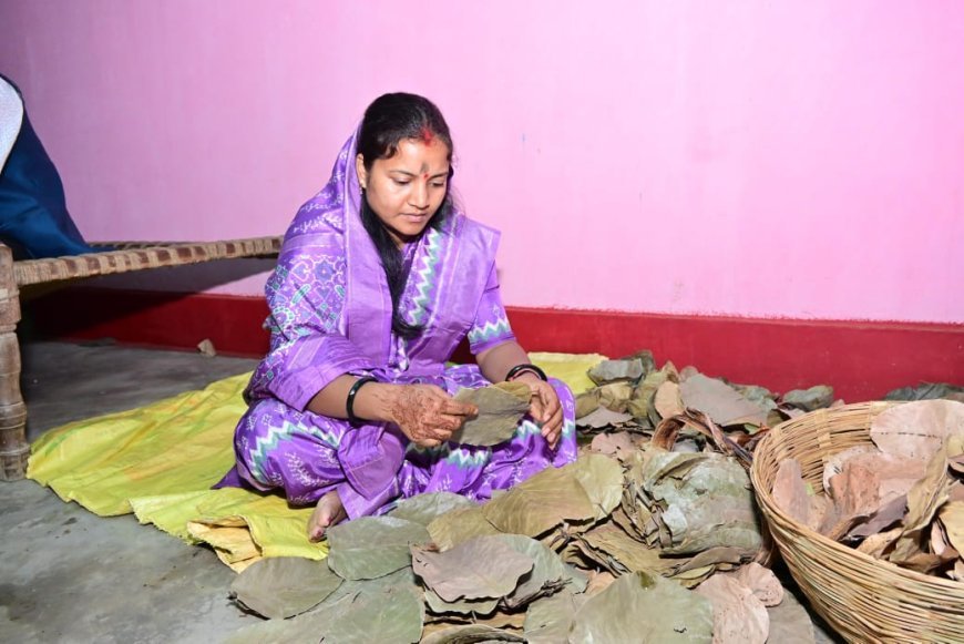 कैबिनेट मंत्री श्रीमती लक्ष्मी राजवाड़े का दिखा सादगीभरा अंदाज, विवाह समारोह में ज़मीन पर बैठकर सिलीं दोना-पत्तल