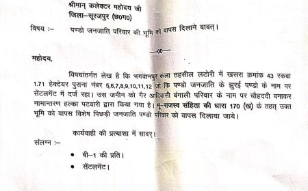 पण्डो जनजाति की जमीन पर कब्जे का मामला, जिला पंचायत सदस्य नरेंद्र यादव ने कलेक्टर को सौंपा ज्ञापन
