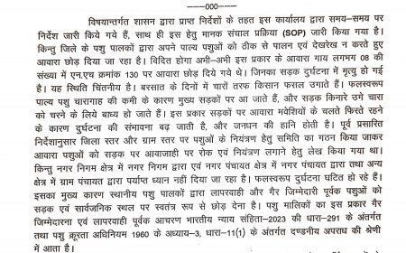 सड़कों पर आवारा पशुओं को रोक के लिए सख्त आदेश, उल्लंघन पर सजा और जुर्माना