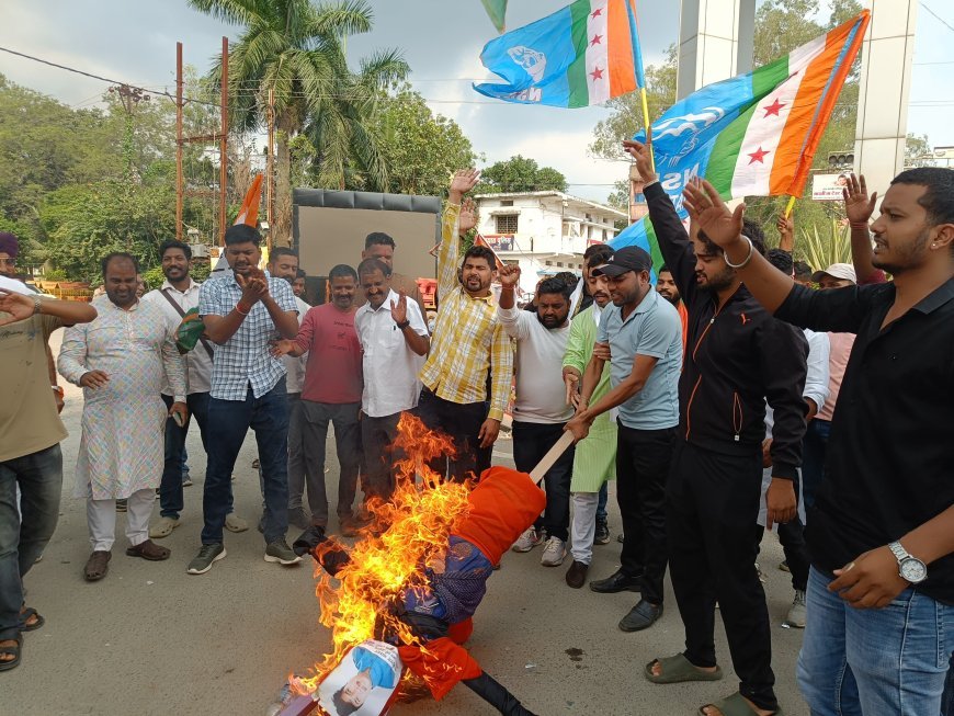मंत्री केदार कश्यप पर मारपीट का आरोप, कांग्रेस ने किया पुतला दहन, बर्खास्तगी की मांग
