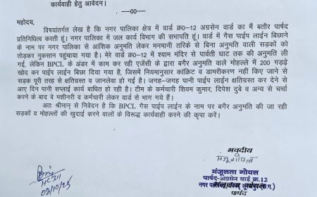 गैस पाइपलाइन के नाम पर अवैध खुदाई, सड़कें क्षतिग्रस्त, पानी सप्लाई ठप; पार्षद ने की कोतवाली में शिकायत