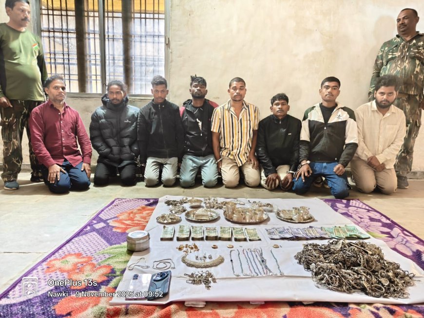 7 दिन में ‘गोल्डन गैंग’ पर पुलिस का शिकंजा: धनंजय ज्वेलर्स में 50 लाख की चोरी का खुलासा, 8 गिरफ्तार – 234 ग्राम सोना, 12 किलो चांदी, 3.5 लाख नकद बरामद