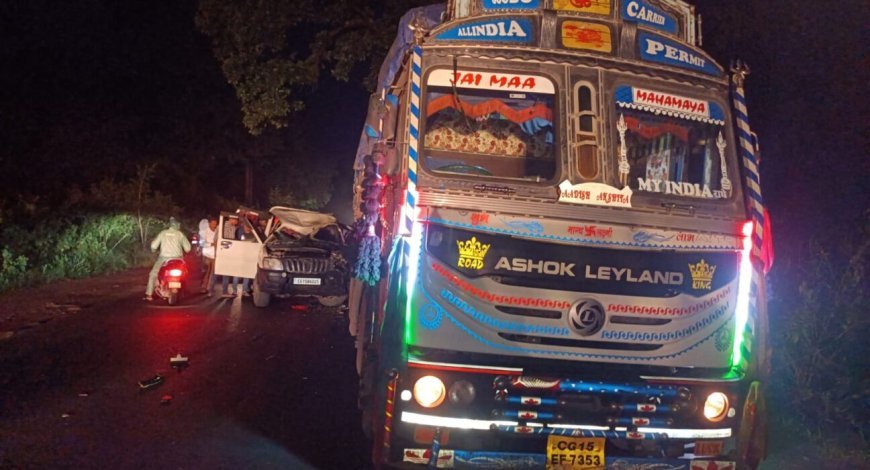 खोपा धाम से दर्शन कर लौट रहे श्रद्धालुओं की बोलेरो ट्रक से टकराई, एक की मौत, पांच घायल