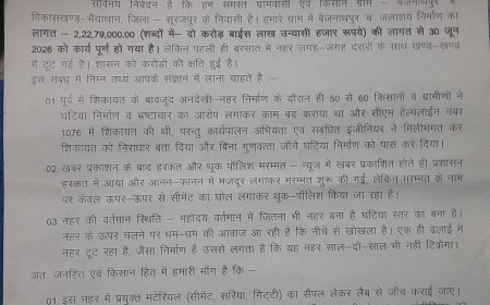 पहली बारिश में ही टूट गई 2.22 करोड़ की नहर, 23 किसानों ने कलेक्टर से लगाई गुहार... ईई के निलंबन और ठेकेदार पर एफआईआर की मांग